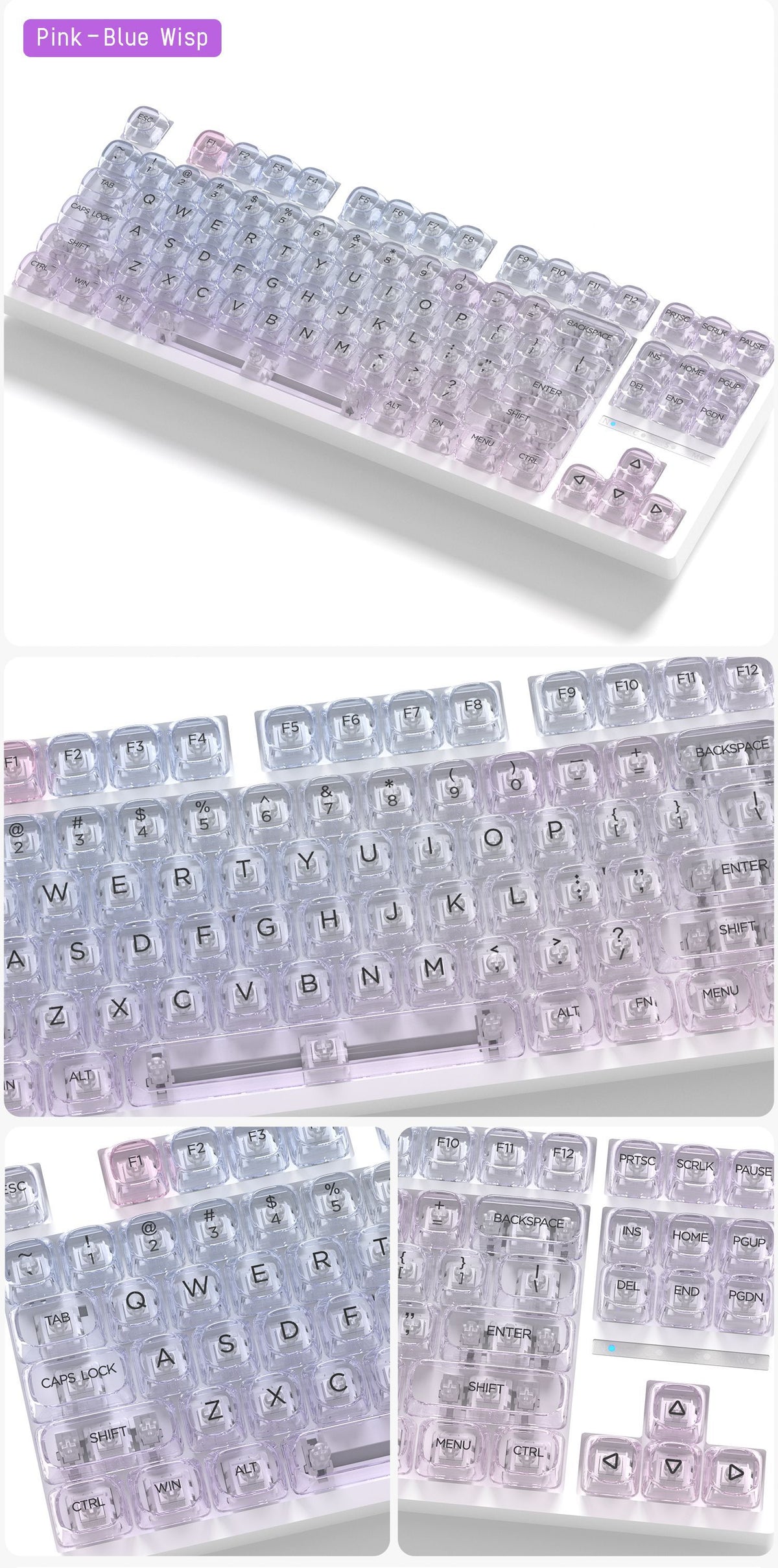 Transparent Gradient Keycaps 125 Keys PC Material MOA Profile UV Process Keycap Wooting For CHERRY MX Switch Mechanical Keyboard