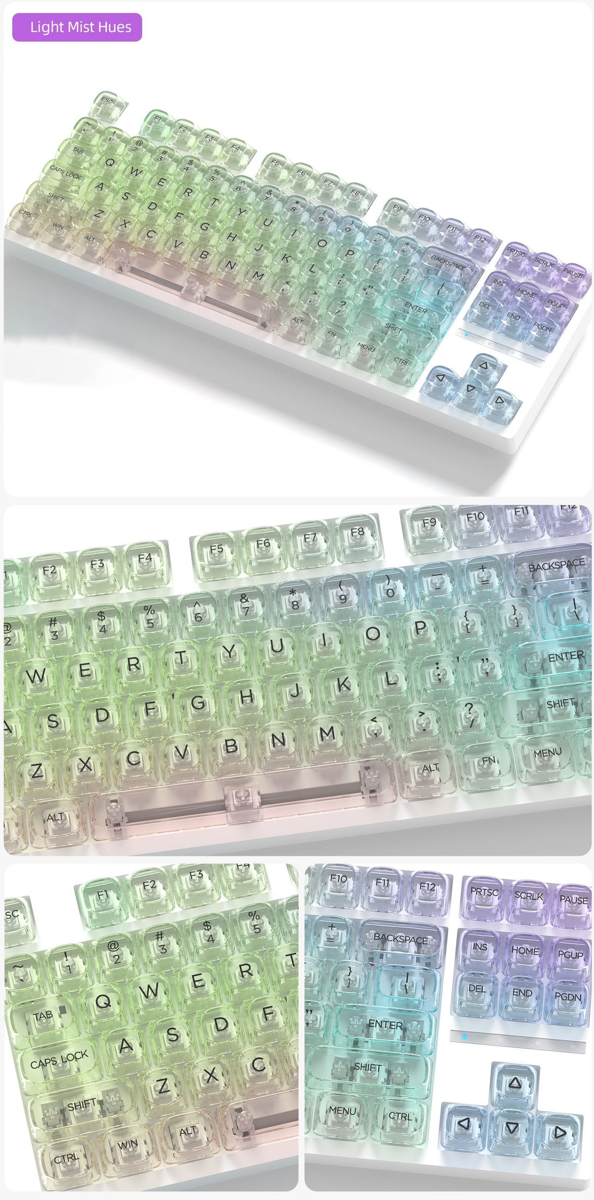 Transparent Gradient Keycaps 125 Keys PC Material MOA Profile UV Process Keycap Wooting For CHERRY MX Switch Mechanical Keyboard