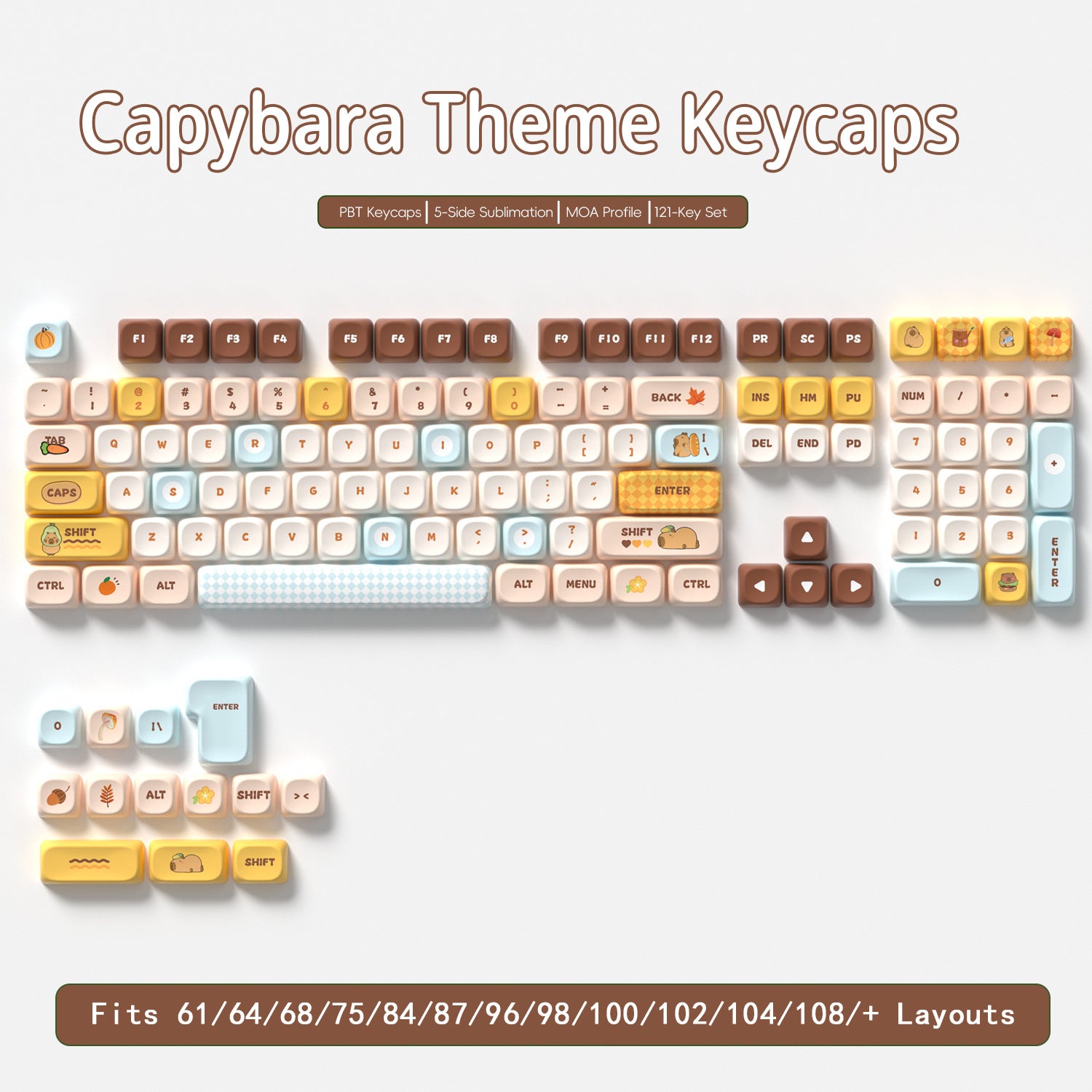 Capybara Keycaps 121 Keys PBT Keycap MOA XOA Profile DYE-SUB For MX ...