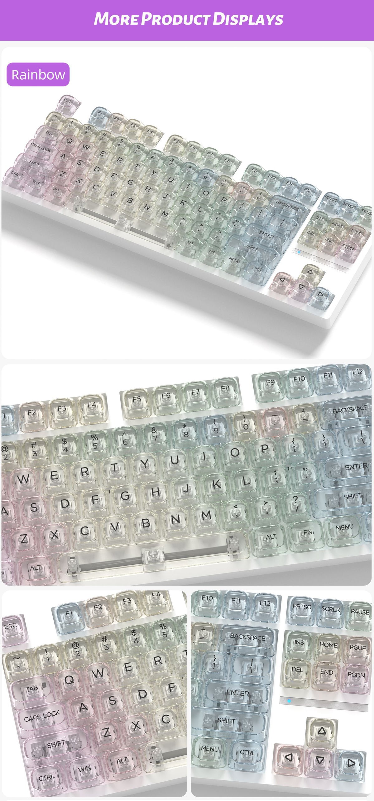 Transparent Gradient Keycaps 125 Keys PC Material MOA Profile UV Process Keycap Wooting For CHERRY MX Switch Mechanical Keyboard