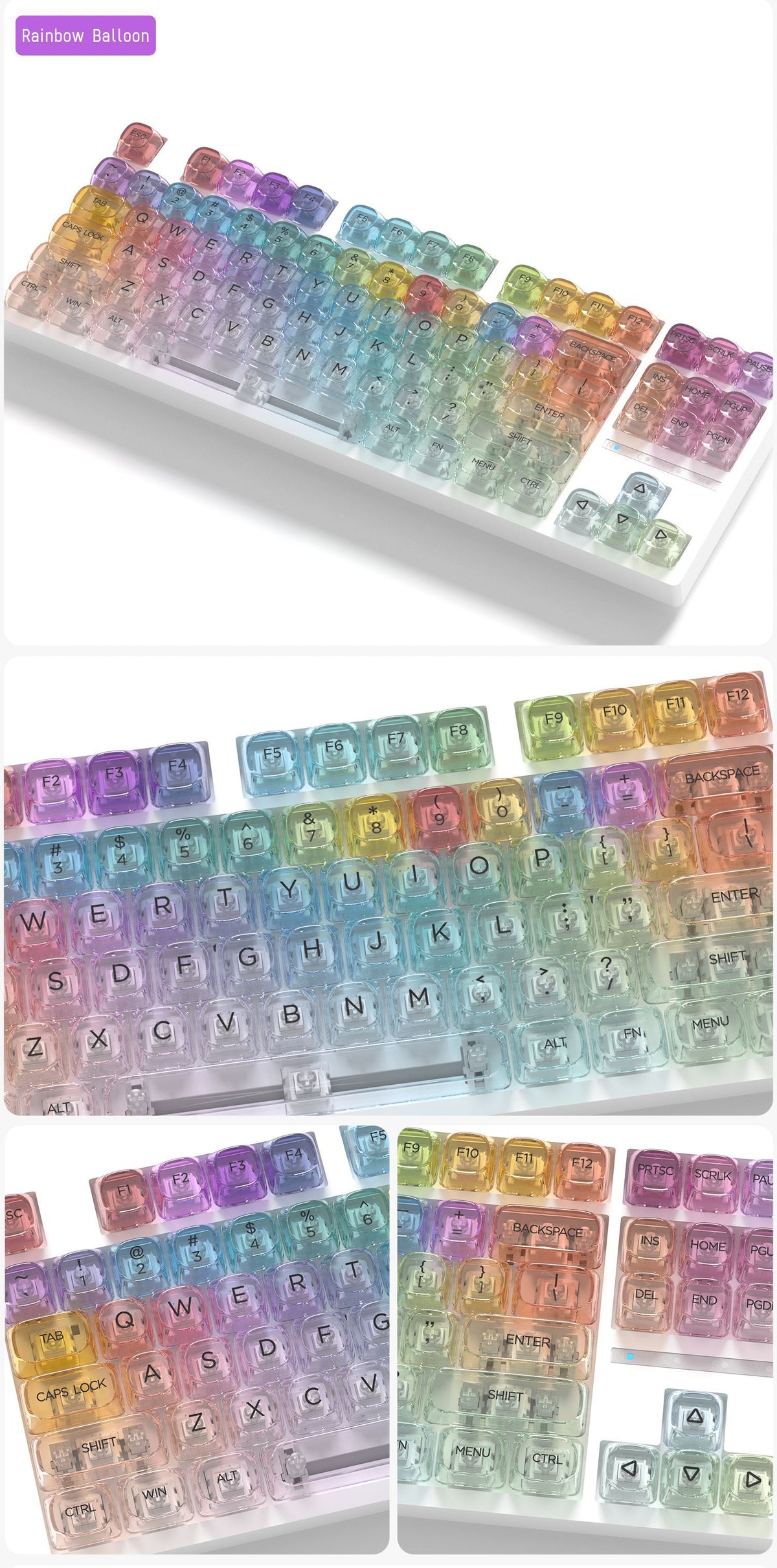 Transparent Gradient Keycaps 125 Keys PC Material MOA Profile UV Process Keycap Wooting For CHERRY MX Switch Mechanical Keyboard