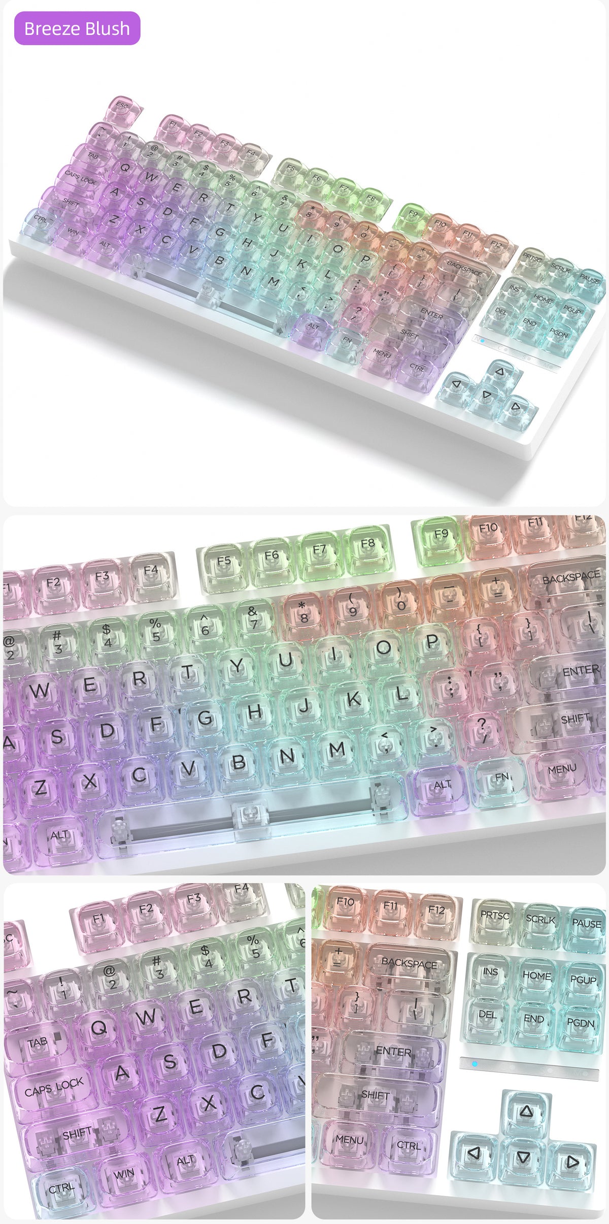 Transparent Gradient Keycaps 125 Keys PC Material MOA Profile UV Process Keycap Wooting For CHERRY MX Switch Mechanical Keyboard