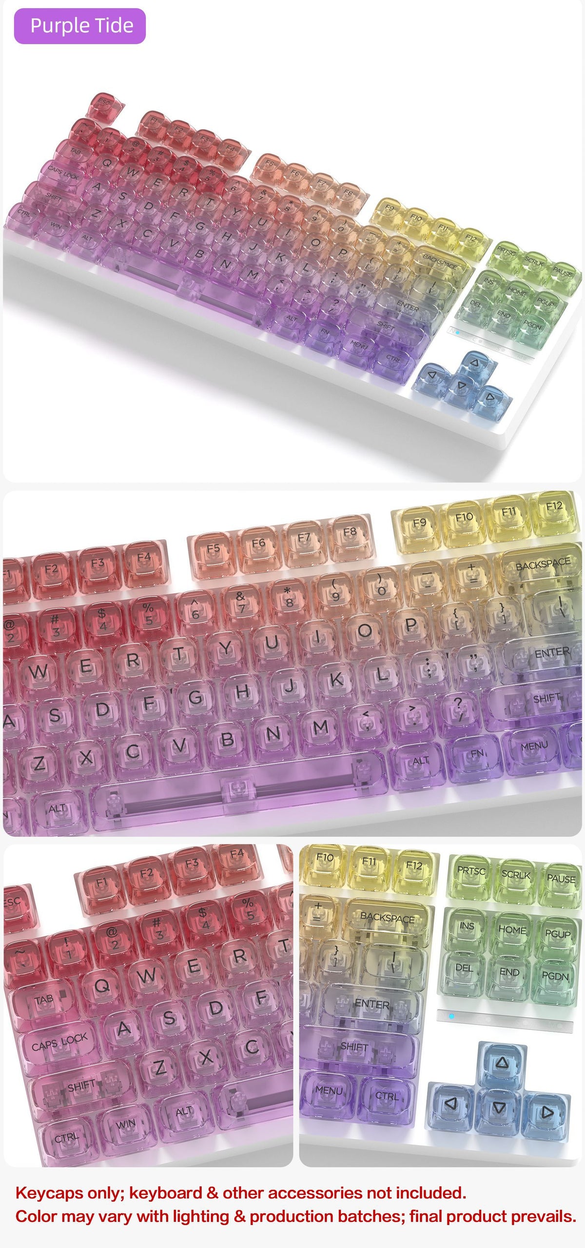 Transparent Gradient Keycaps 125 Keys PC Material MOA Profile UV Process Keycap Wooting For CHERRY MX Switch Mechanical Keyboard
