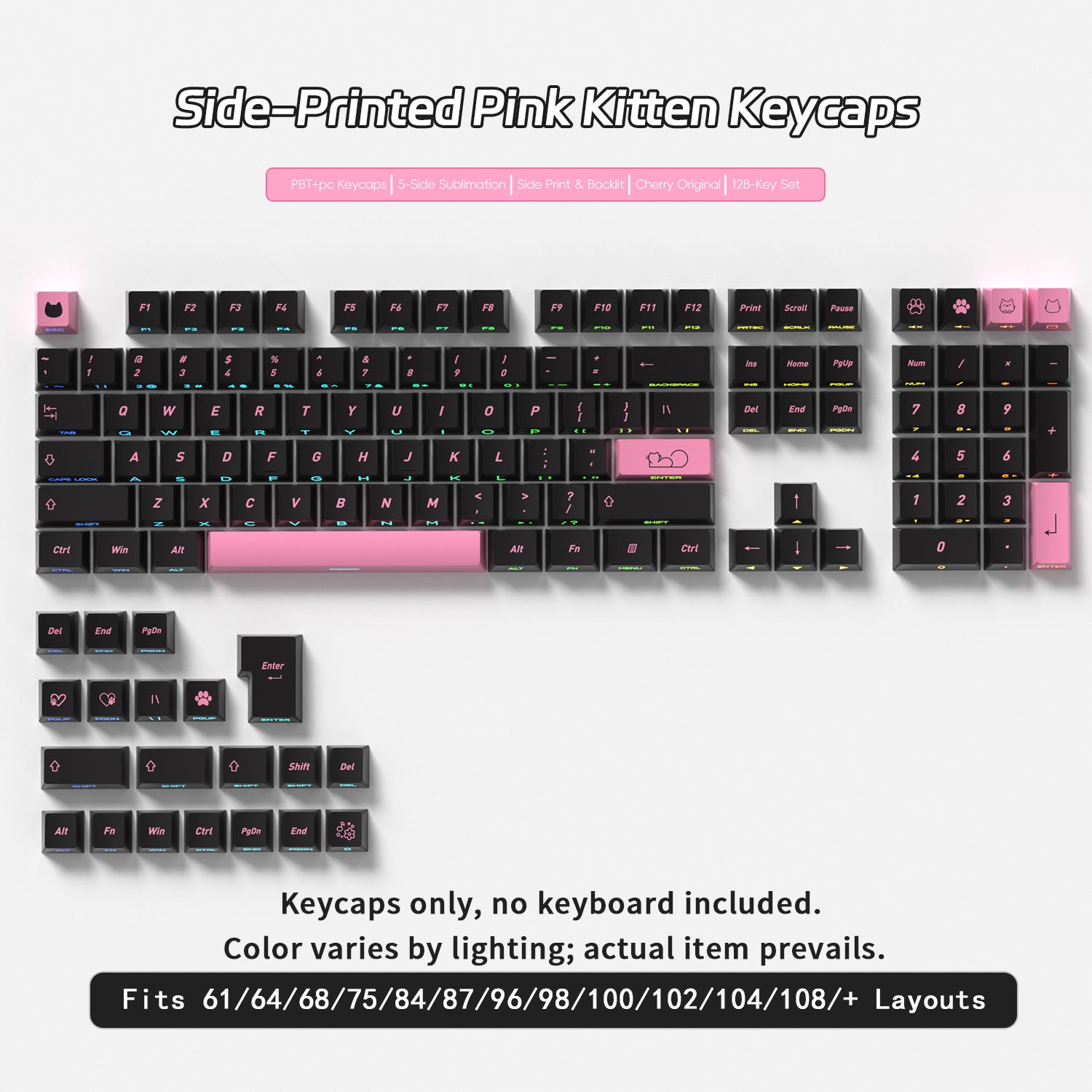 Pink Kitten Side Backlight Keycaps