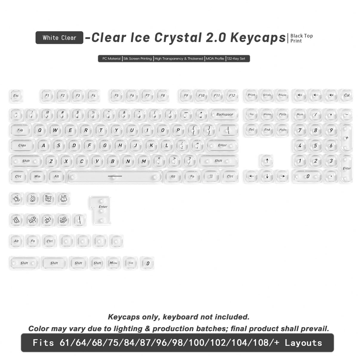 Transparent Boxed Keycaps 132 Keys PC Material MOA Profile UV Process Keycaps For MX Switch Wooting Aula F75 Mechanical Keyboard