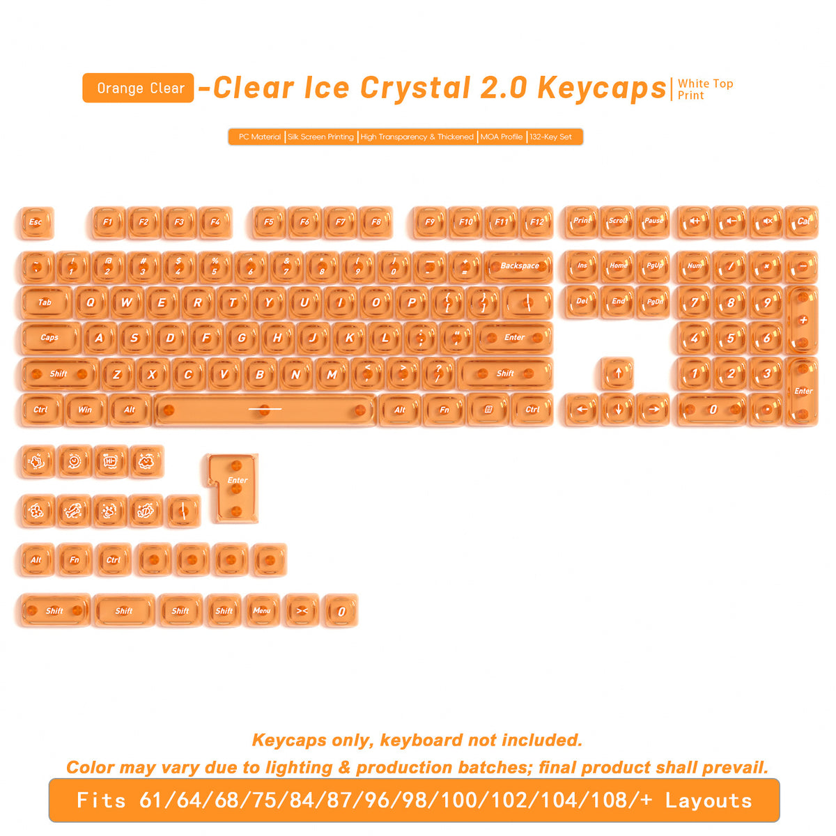 Transparent Boxed Keycaps 132 Keys PC Material MOA Profile UV Process Keycaps For MX Switch Wooting Aula F75 Mechanical Keyboard