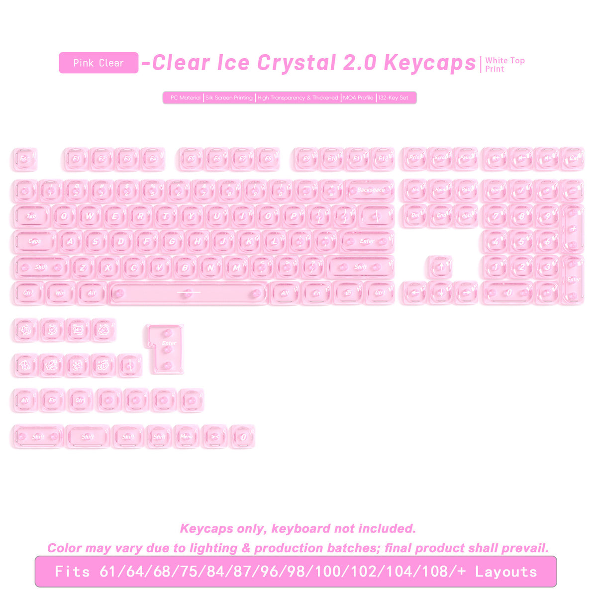 Transparent Boxed Keycaps 132 Keys PC Material MOA Profile UV Process Keycaps For MX Switch Wooting Aula F75 Mechanical Keyboard