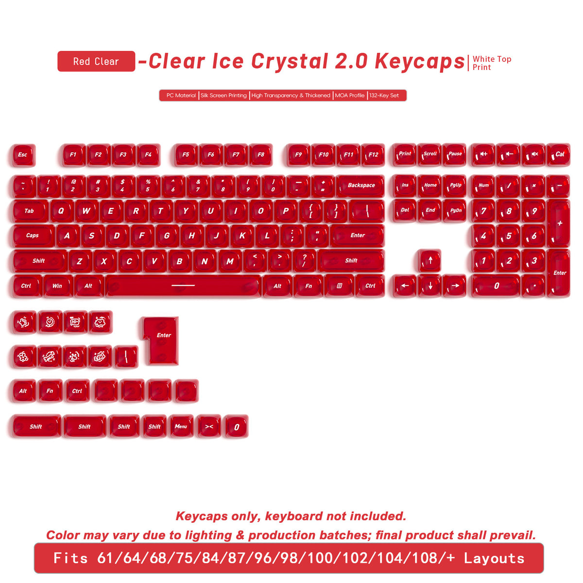 Transparent Boxed Keycaps 132 Keys PC Material MOA Profile UV Process Keycaps For MX Switch Wooting Aula F75 Mechanical Keyboard