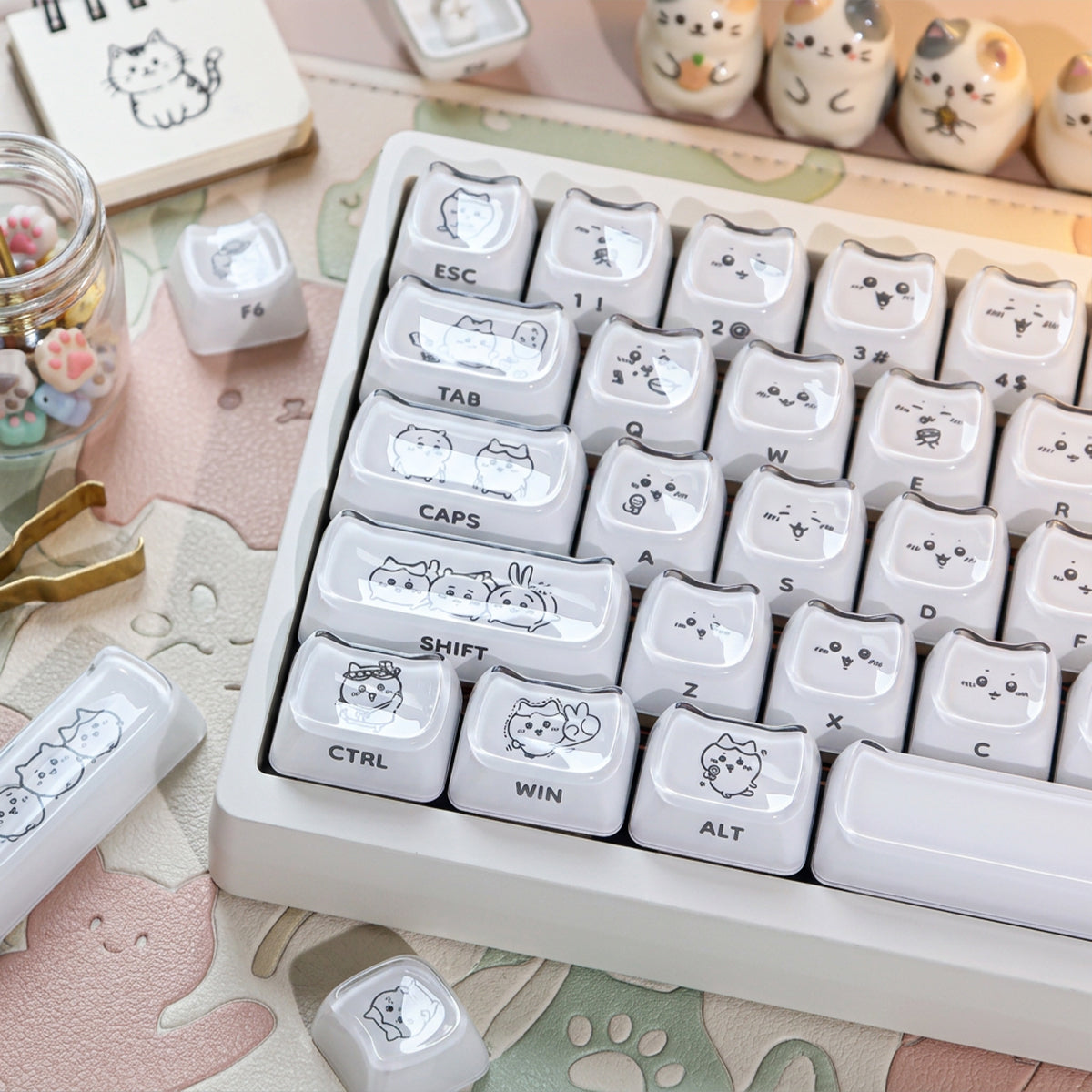 Crystal Hachiware White Keycaps - joorkey