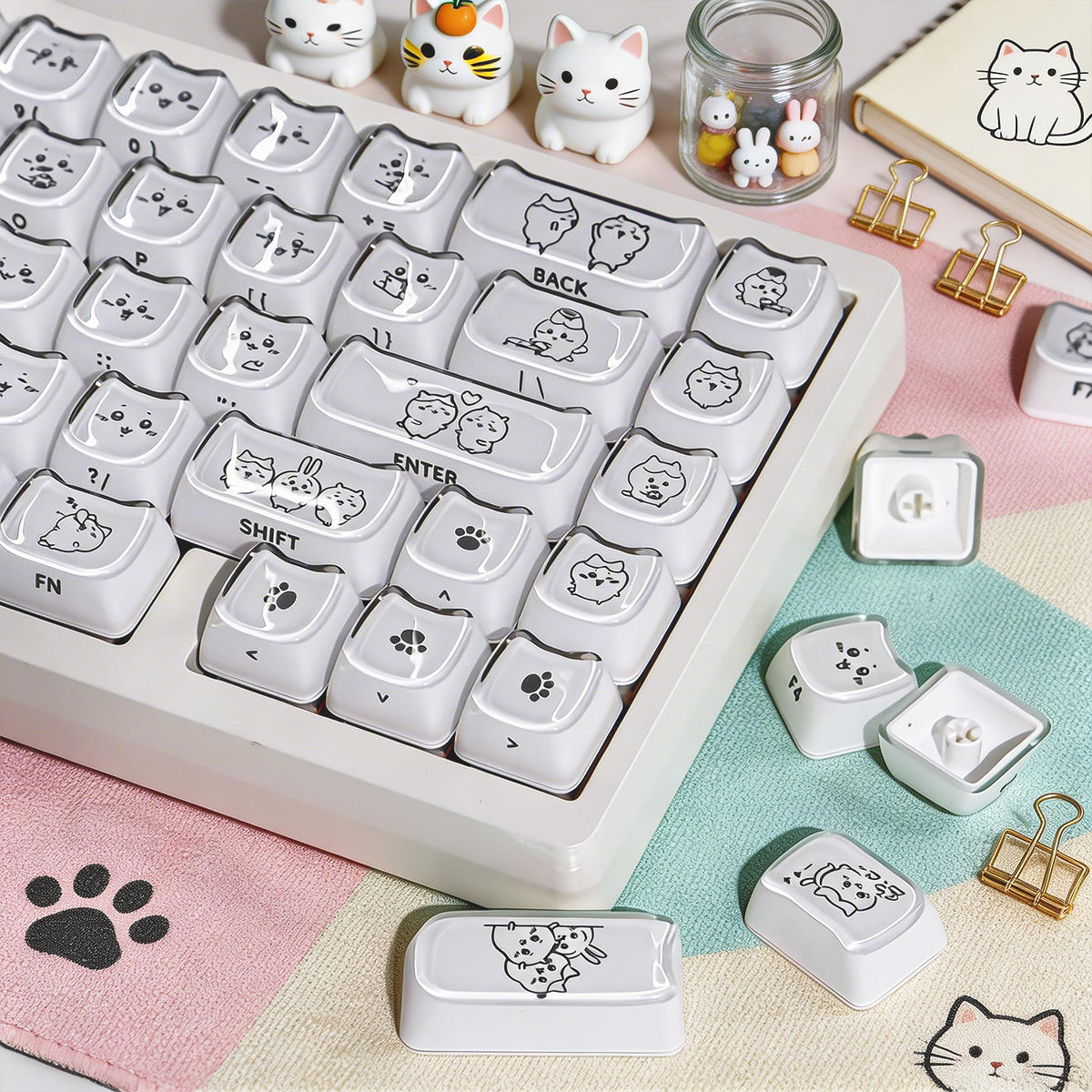 Crystal Hachiware White Keycaps - joorkey