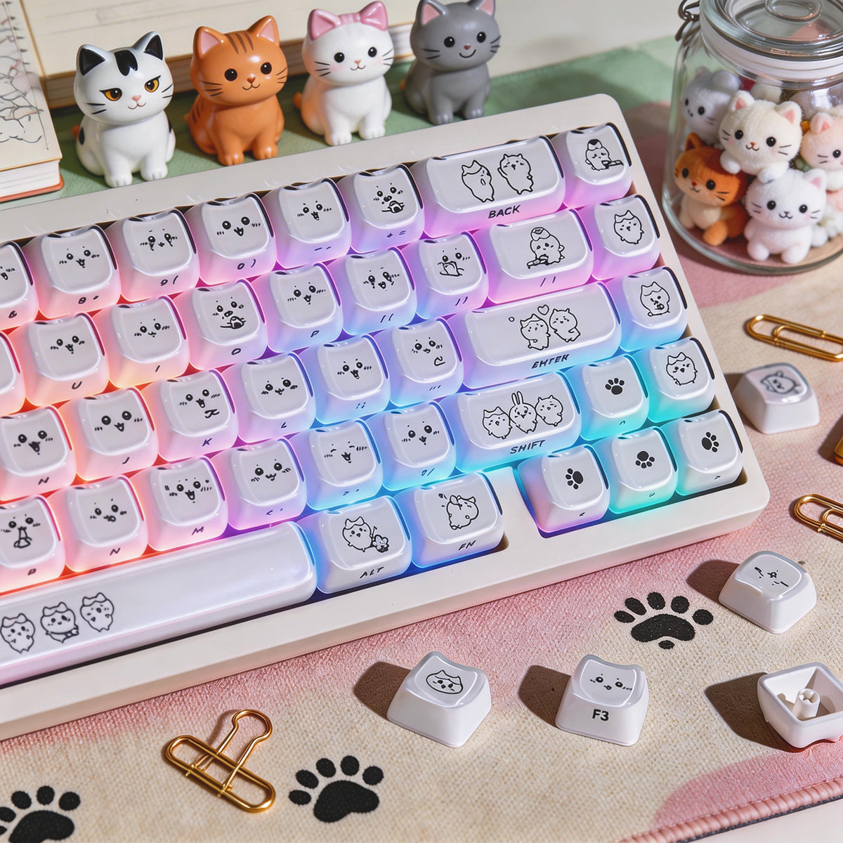 Crystal Hachiware White Keycaps - joorkey