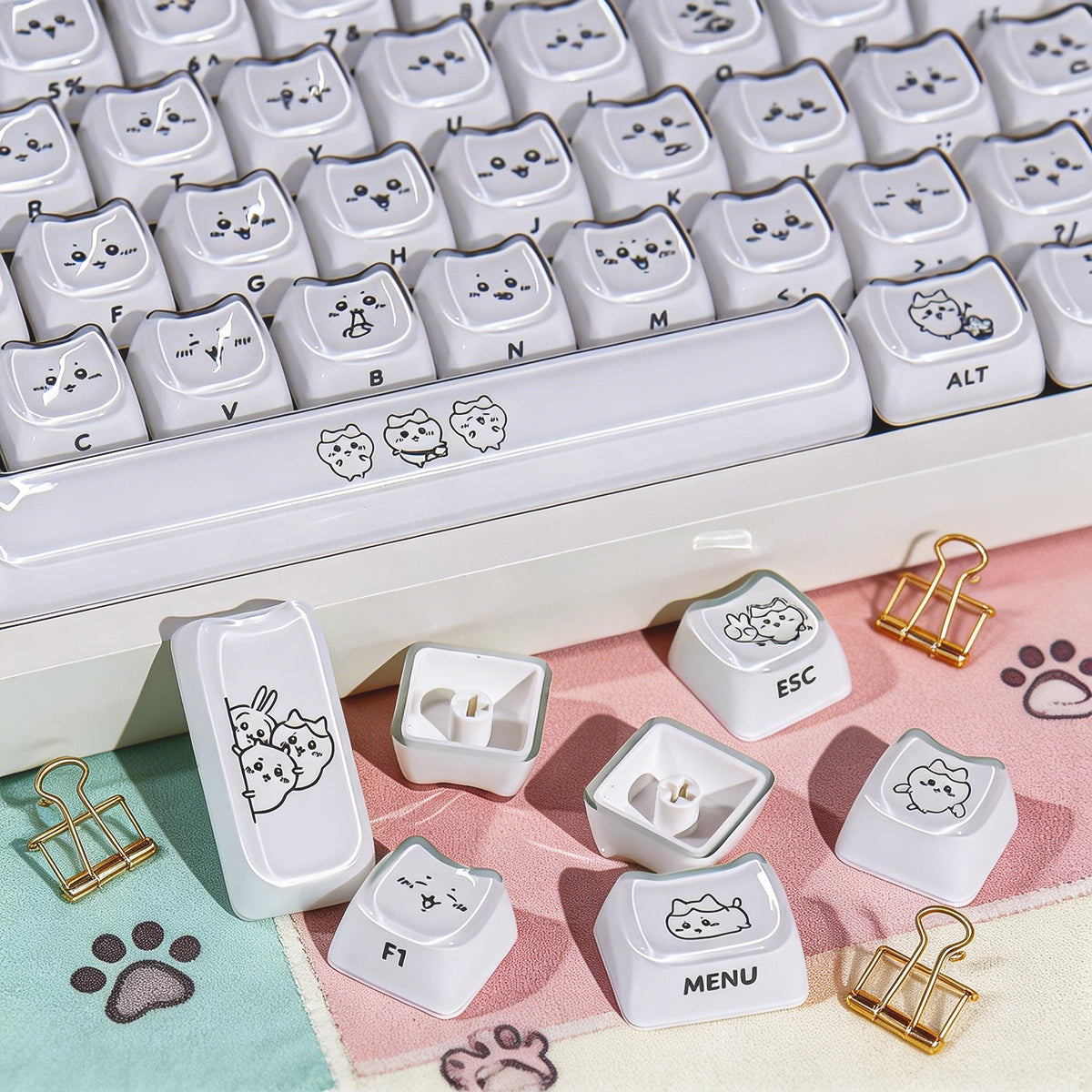 Crystal Hachiware White Keycaps - joorkey