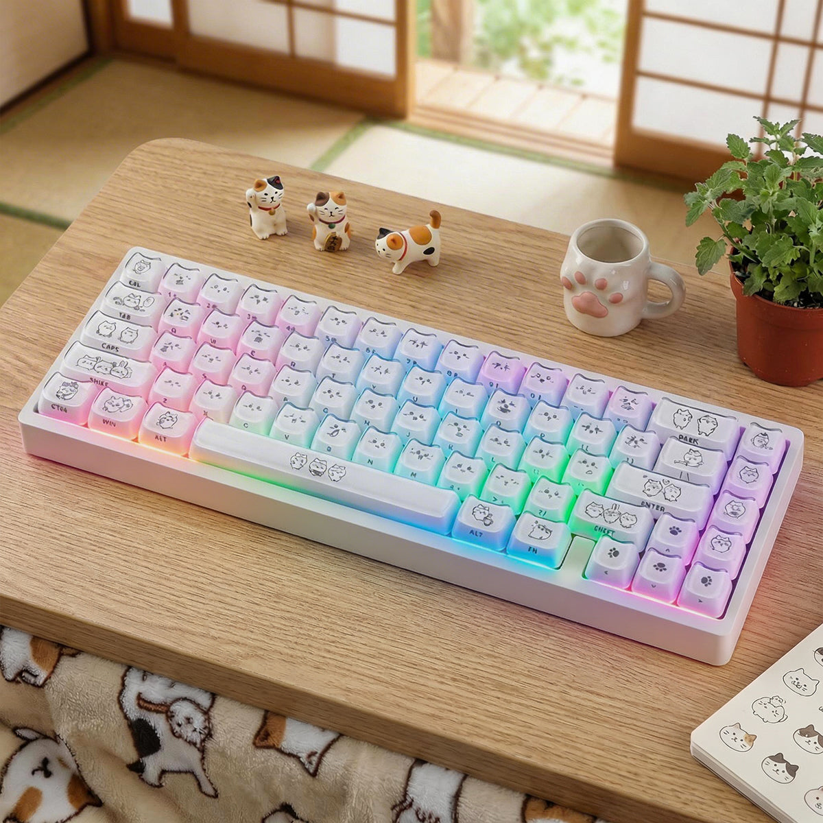 Crystal Hachiware White Keycaps - joorkey