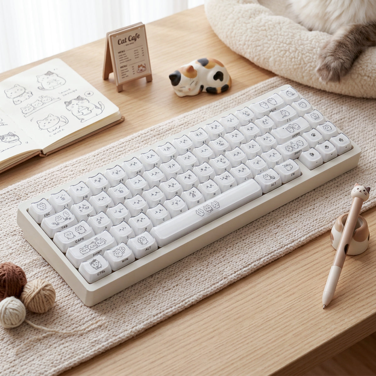 Crystal Hachiware White Keycaps - joorkey