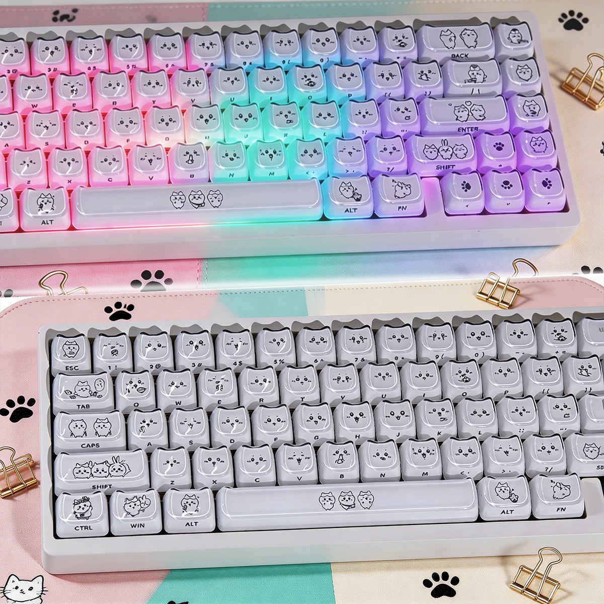Crystal Hachiware White Keycaps - joorkey