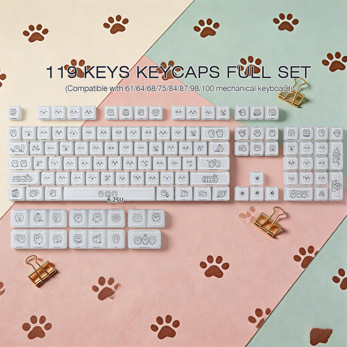 Crystal Hachiware White Keycaps - joorkey