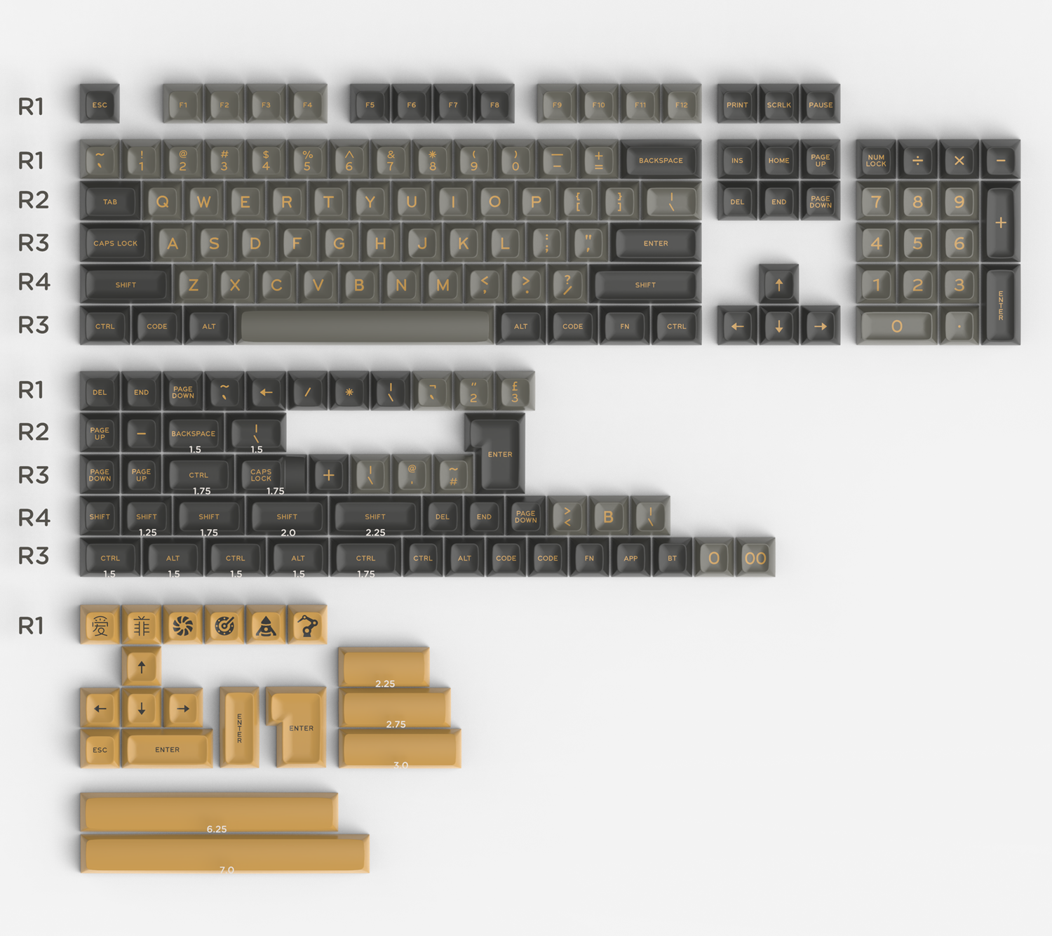 Black Shimmer 170 keys SA Profile ABS Double Shot Keycap