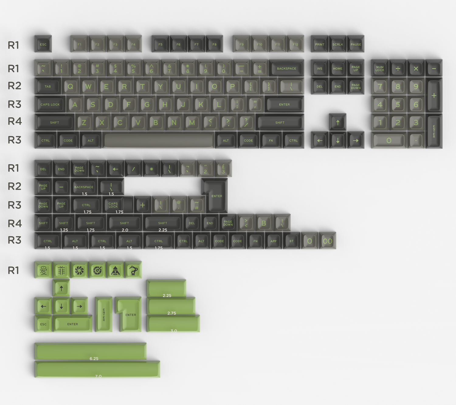 Green shimmer 170 keys SA Profile ABS Double Shot Keycap