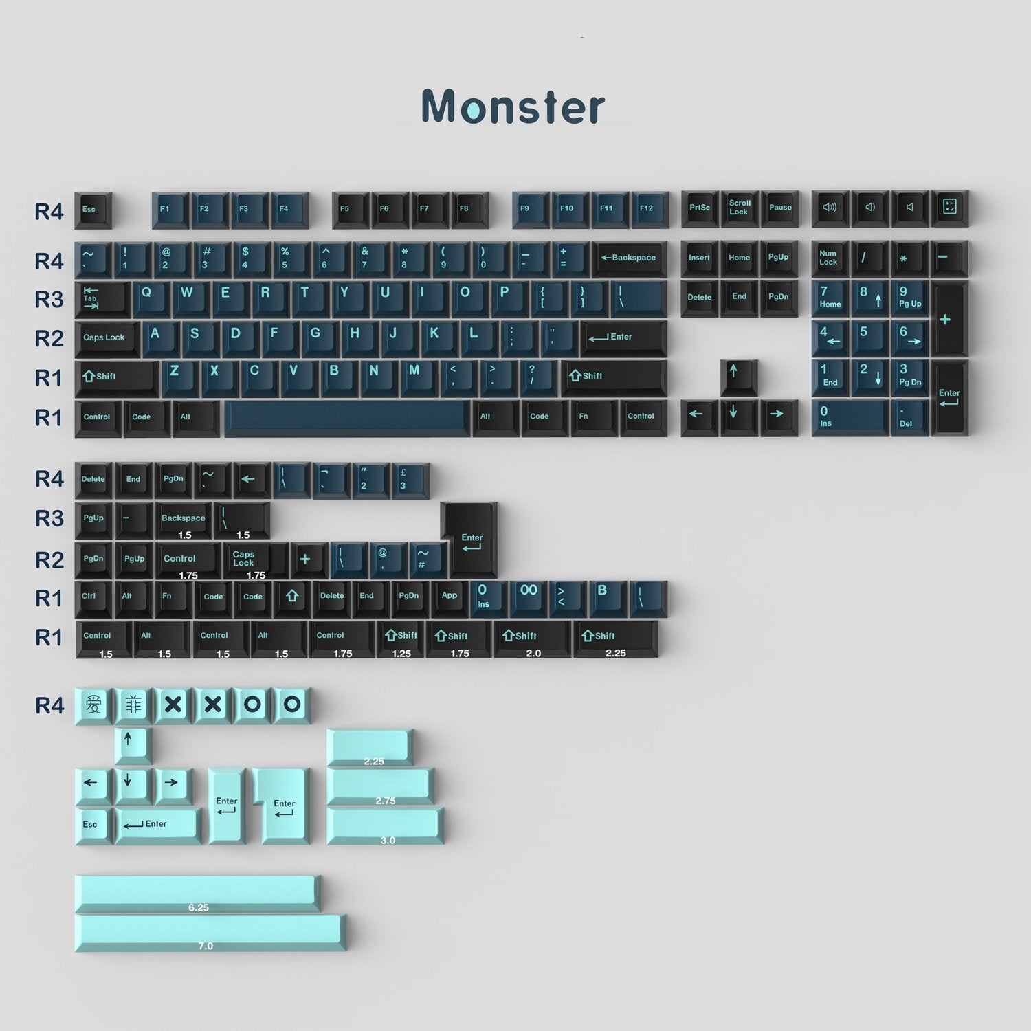 171 key ABS Double Shot Keycap Heavy industry/Monster Keycaps