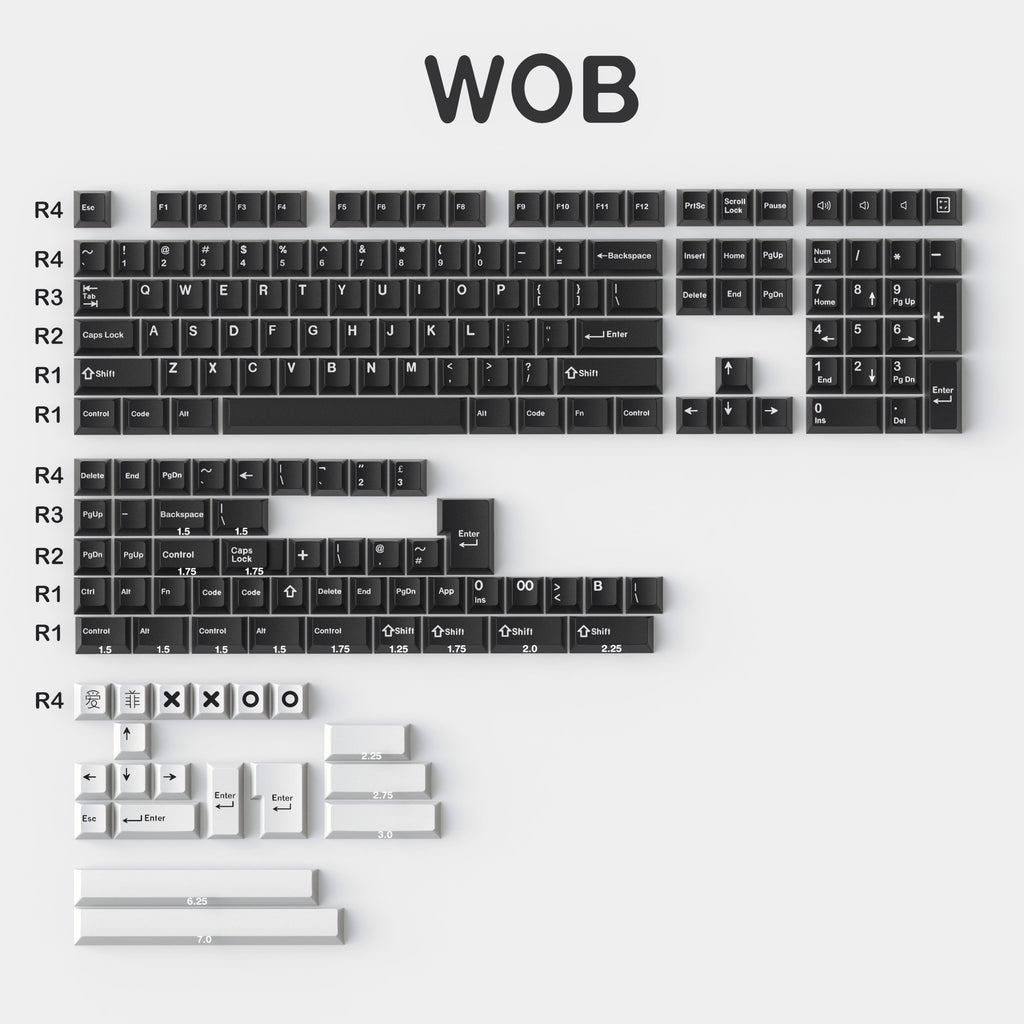 171 keys ABS Double Shot WOB/Bow Keycaps
