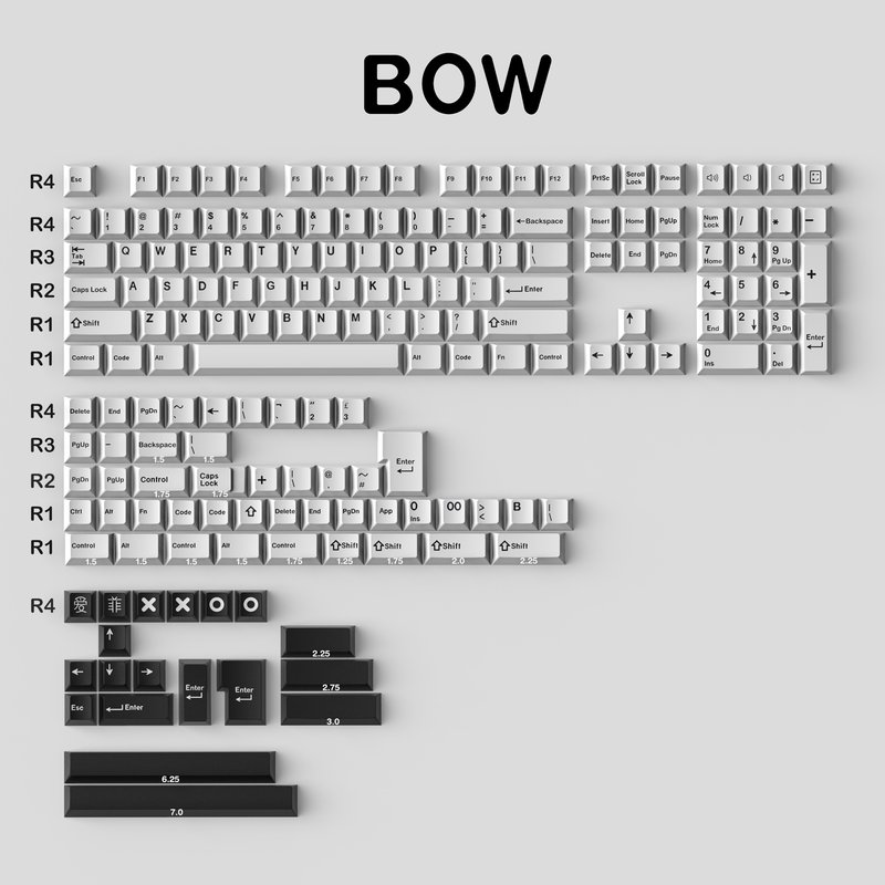 171 keys ABS Double Shot WOB/Bow Keycaps